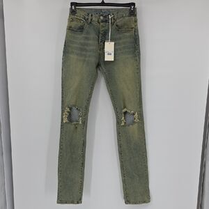 MNML Green Skinny Jeans with Distressed Details Size 29×35
